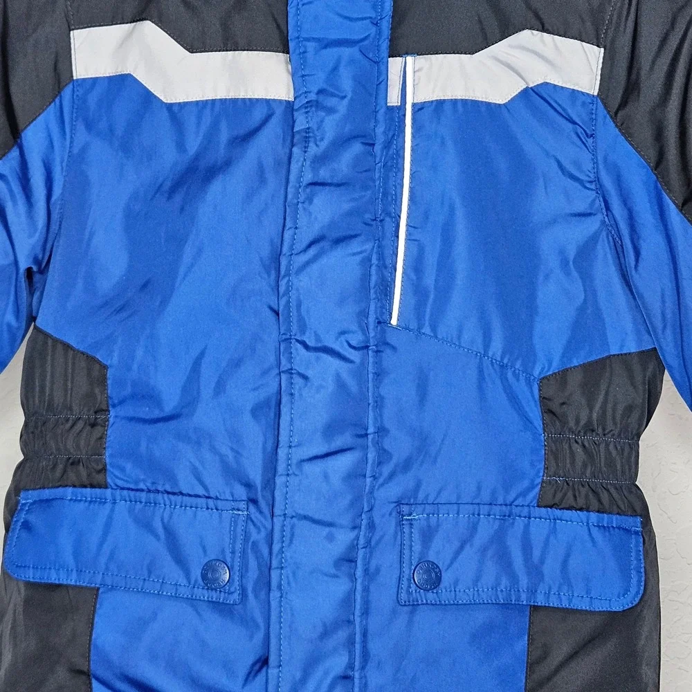 OshKosh‎ B'gosh Boys Blue Black Colorblock Fleece Lined Hooded Puffer Jacket L 7